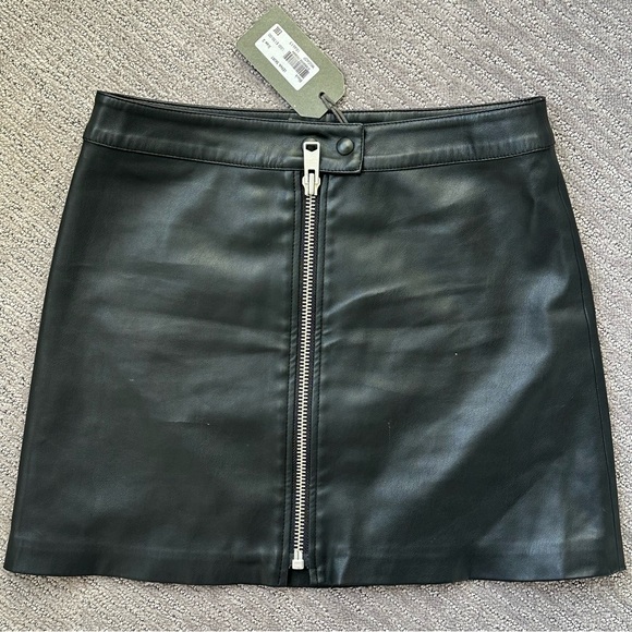 All Saints Lena Faux Leather Mini Front Zip Black Moto Skirt Size 2 NWT Defects - Picture 8 of 15